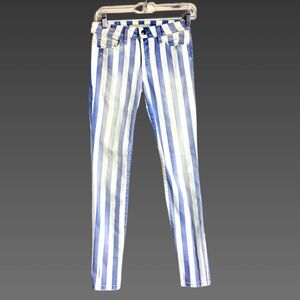 Joe’s Jeans Distressed Blue & White Striped Ankle‎ Skinny Jeans Sz 25